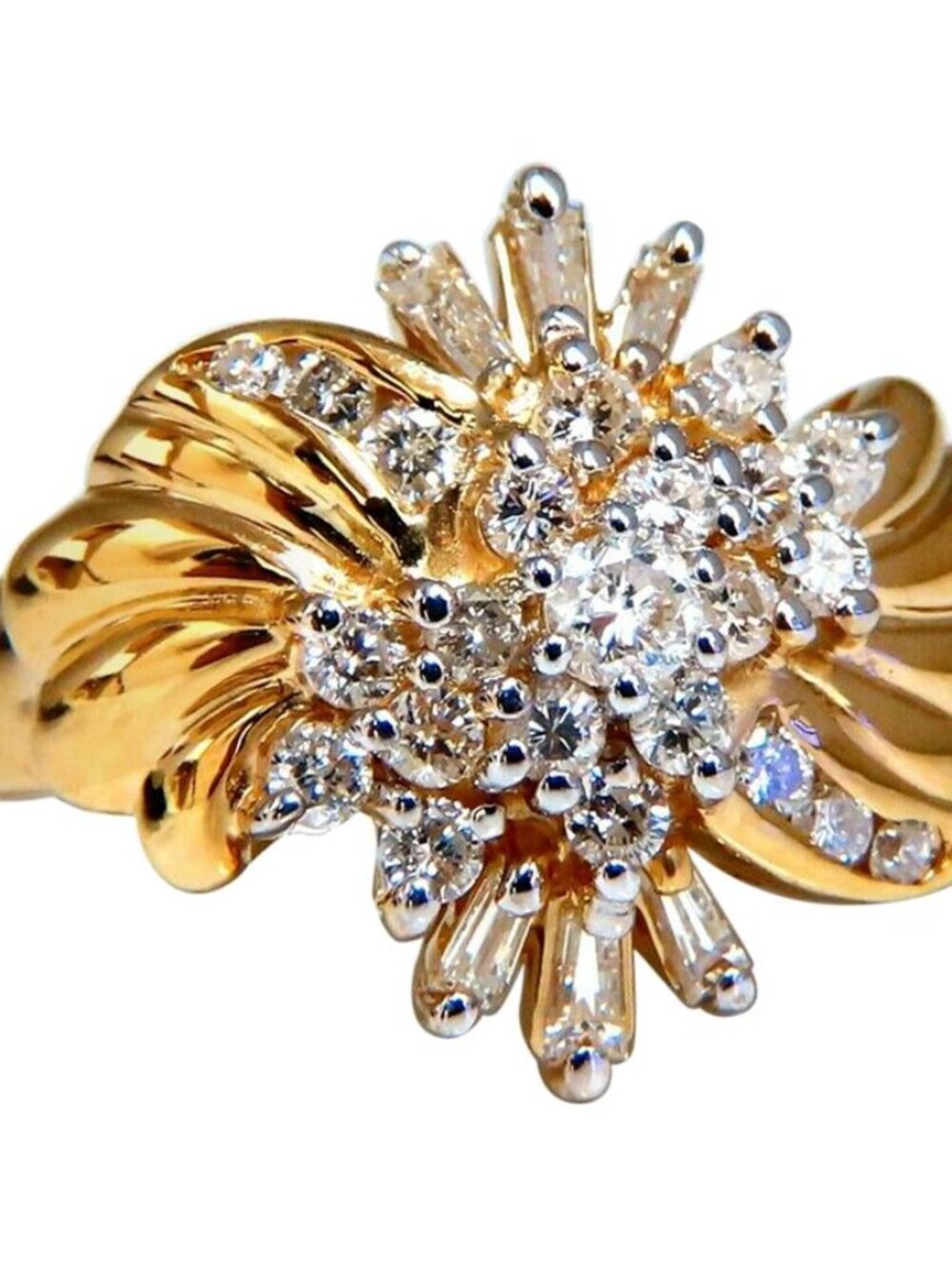 .70ct Natural Baguette & Rounds Flaming Cocktail Cluster Diamonds Ring 14kt*